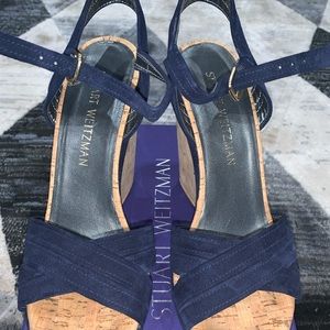 Stuart Weitzman Minky Blue Suede Wedges